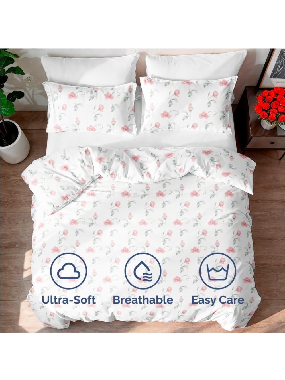 NEW Duvet Cover Set - Extra Soft Floral w/zipper closure. Queen